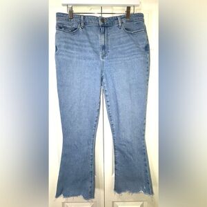 PAIGE Rory Crop Flare Jeans Women’s Size 32 Kaede Distressed Light Wash Raw Hem